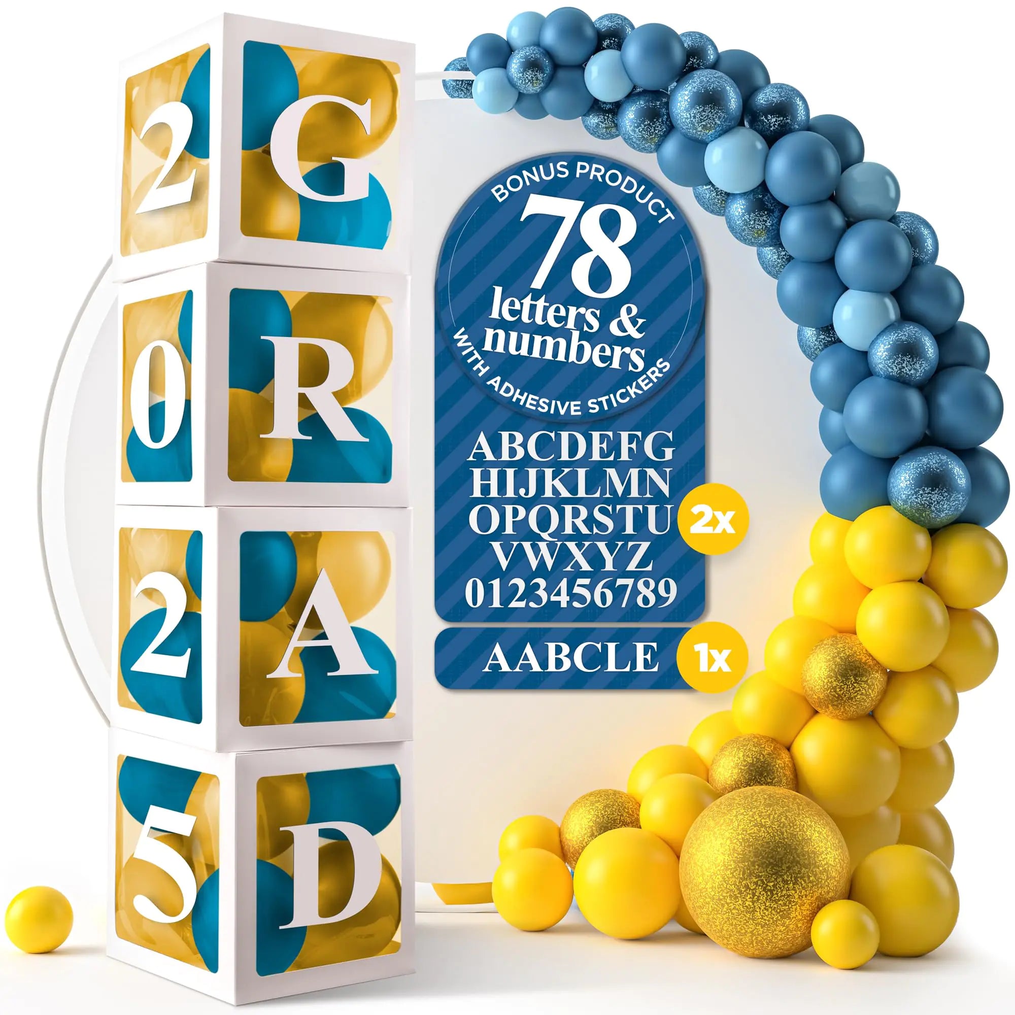 Happy Place Product Balloon Box Decorations 4 White Boxes with Big Letters for Baby Custom Name or Grad custom birthday decor Gender Reveal Decorative Blocks Baby Shower - Large Balloon Boxes