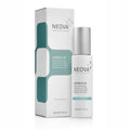 White and silver bottle of Neova Advanced HA 1 oz serum on a minimalist background