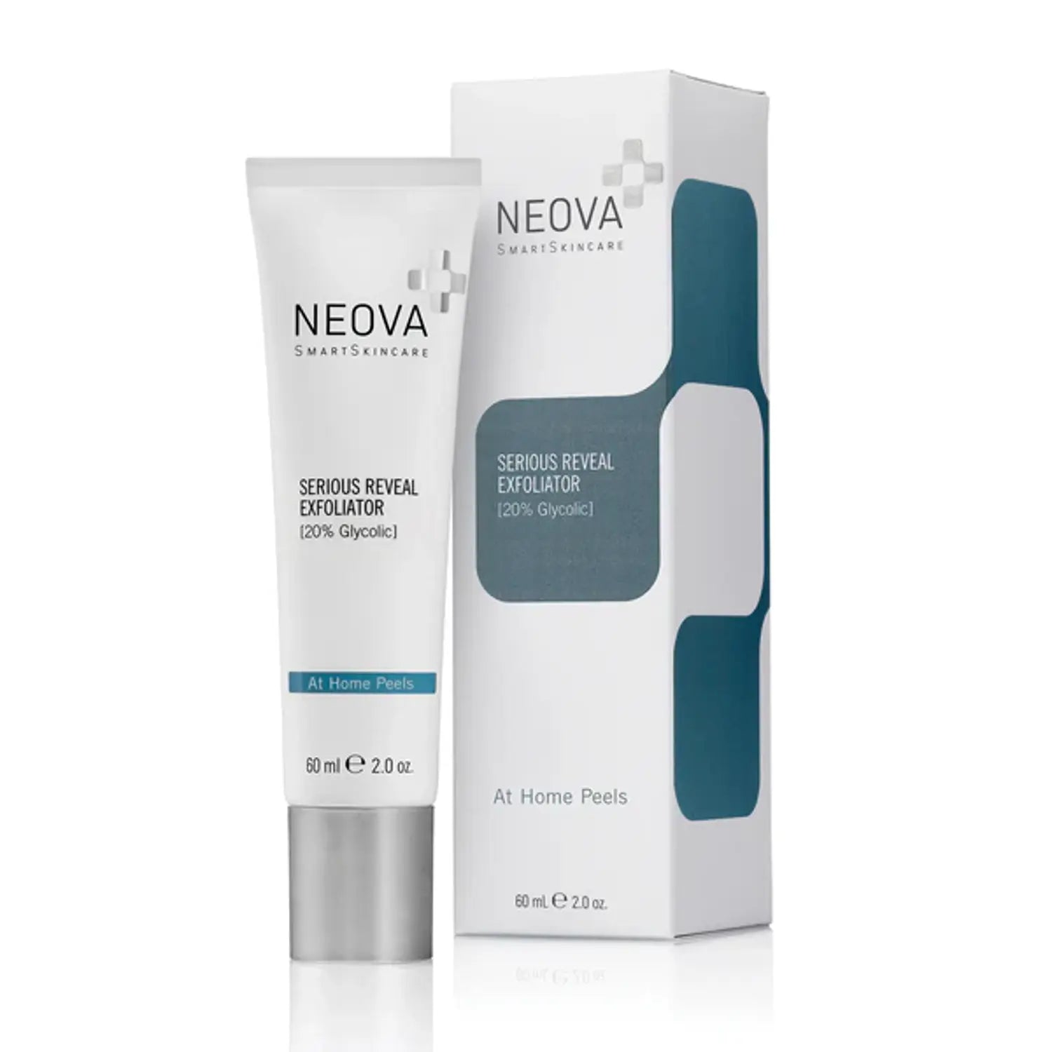 Neova Serious Reveal Exfoliator 2 oz bottle in white and blue clinical packaging