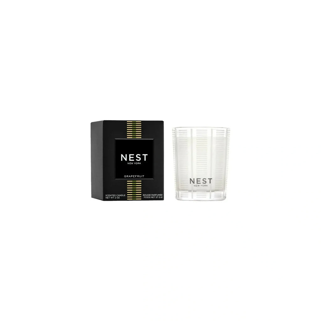Grapefruit Striped Glass Candle - Modern Fresh Citrus Scent