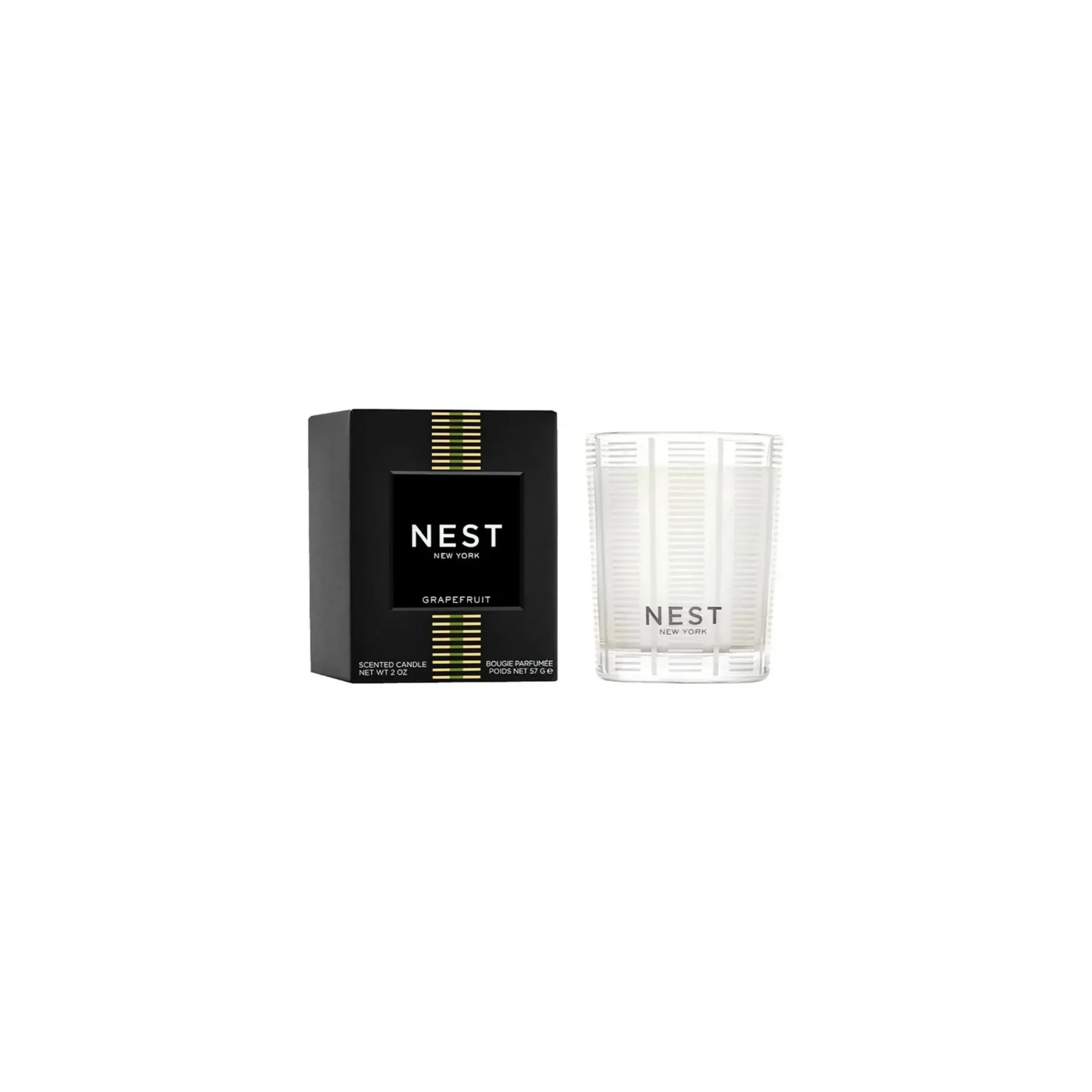 Grapefruit Striped Glass Candle - Modern Fresh Citrus Scent