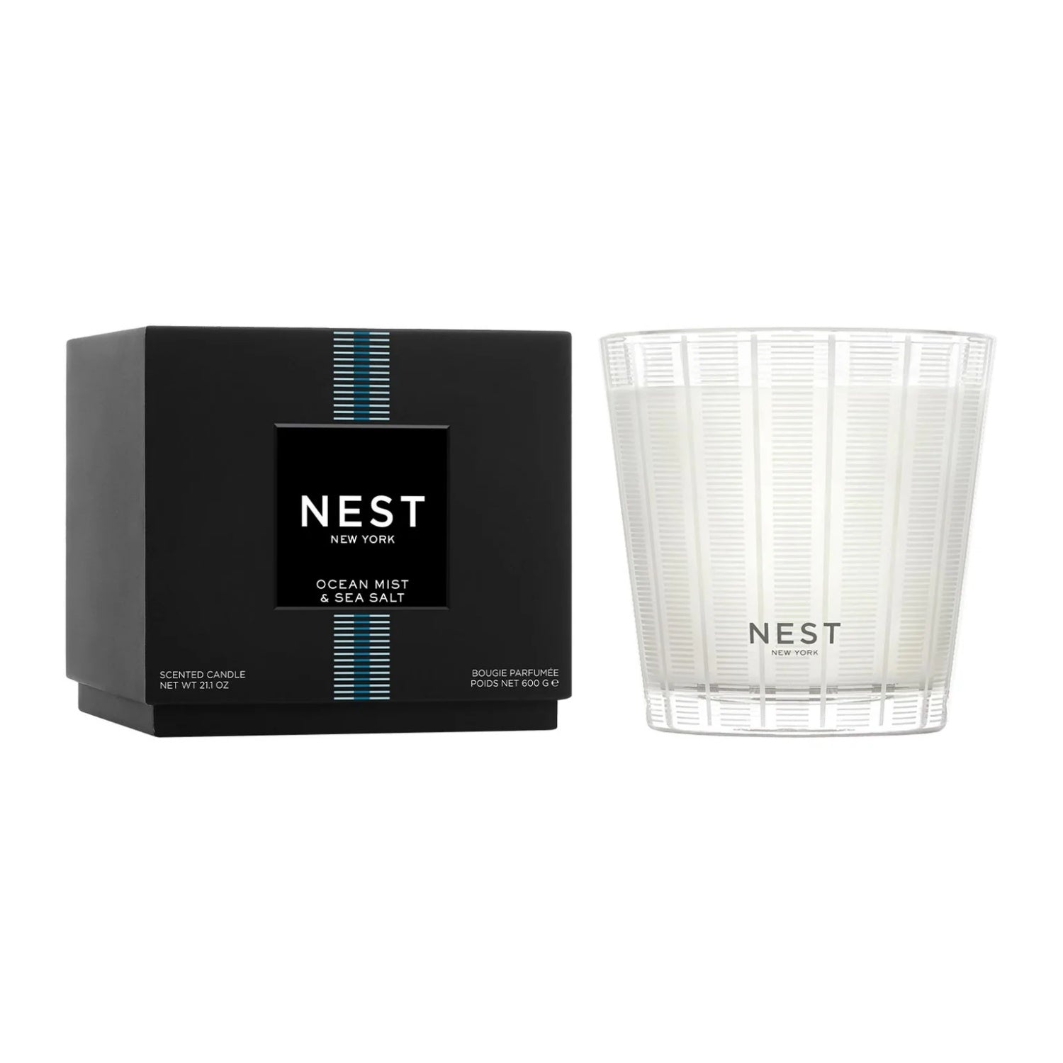 Ocean Mist & Sea Salt Scented Candle in Modern Glass Vessel