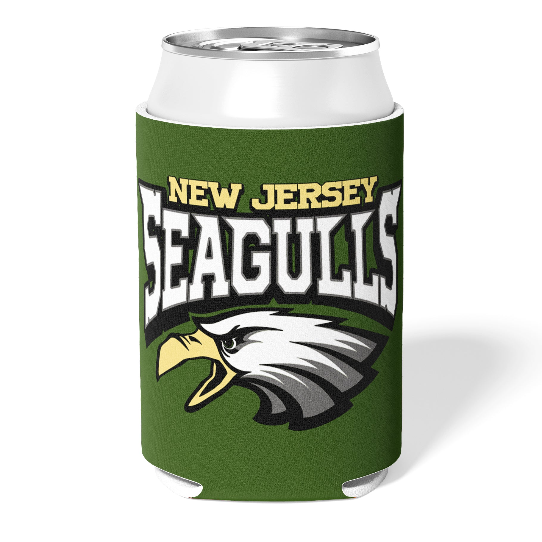 New Jersey Seagulls branded collapsible can cooler featuring double-sided print