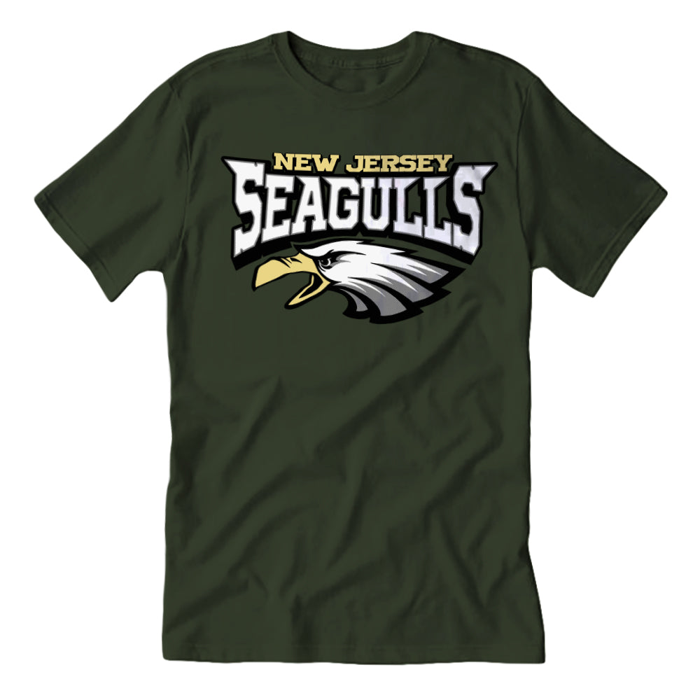 Vintage-style New Jersey Seagulls graphic t-shirt featuring a boardwalk sports team logo.