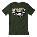 Vintage-style New Jersey Seagulls graphic t-shirt featuring a boardwalk sports team logo.