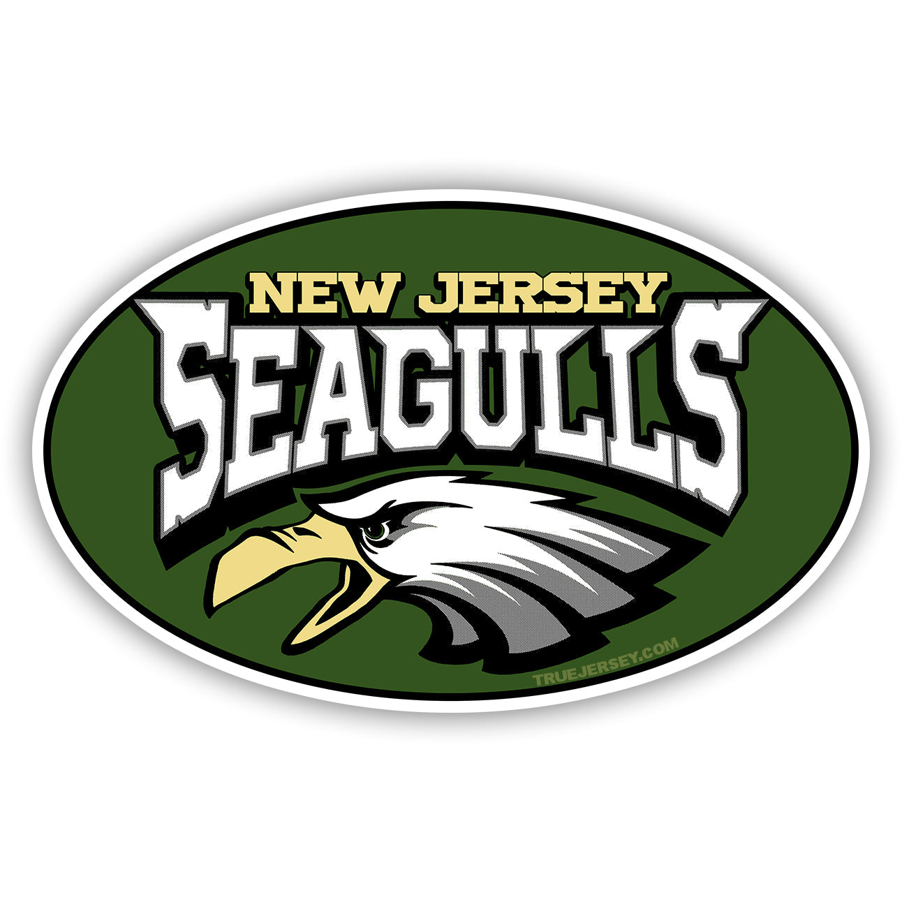 Decorative New Jersey Seagulls sticker featuring a coastal boardwalk aesthetic.