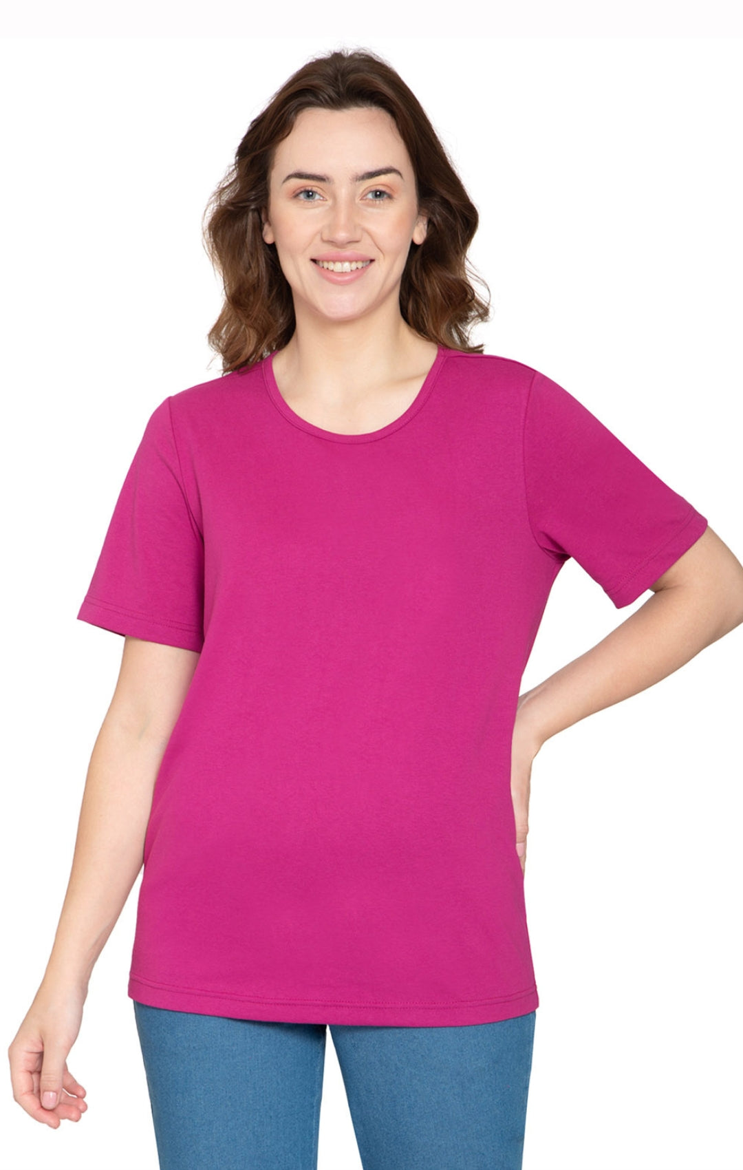 Women's Relaxed Fit Crew Neck Cotton Blend Short Sleeve T-Shirt
