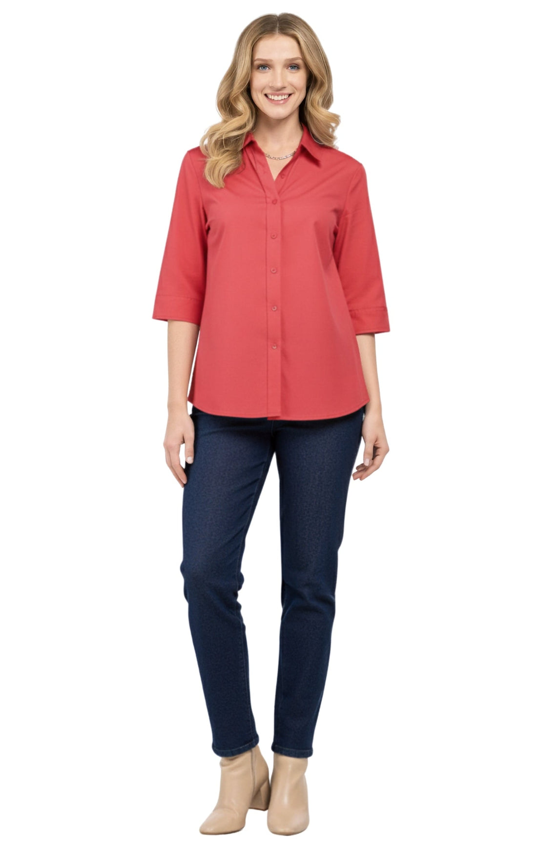 Women's 3/4 Sleeve Button-Down Camp Shirt Regular Fit