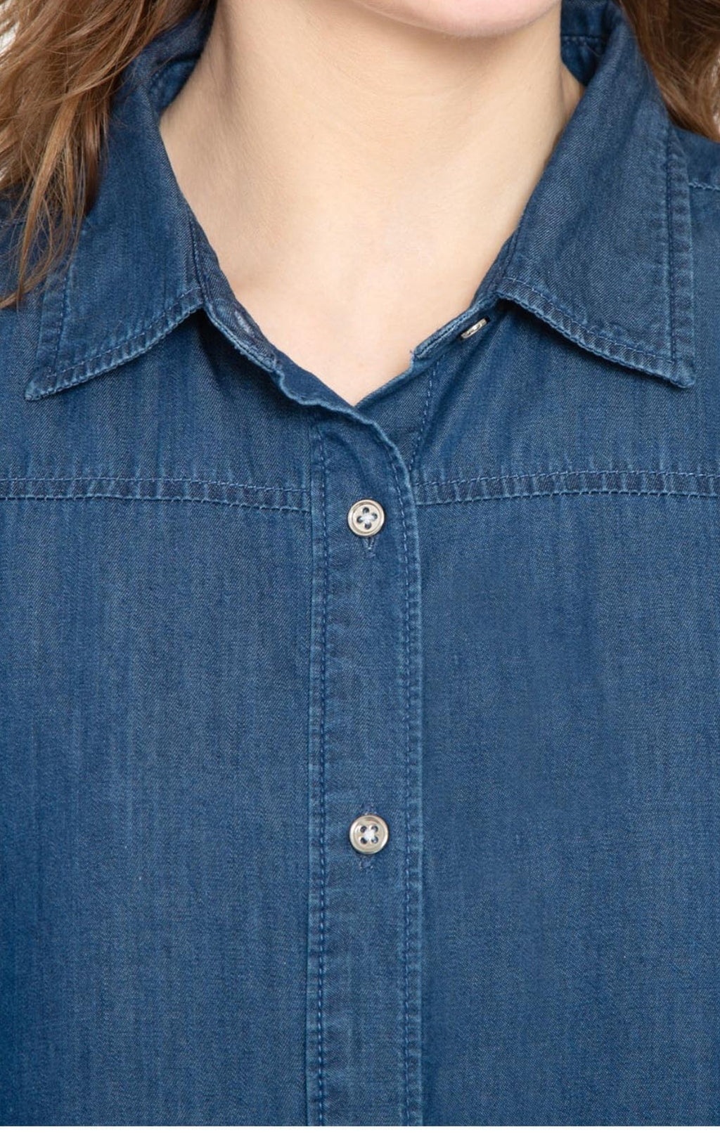 Women's Long Sleeve Denim Tunic Top in Blue Button Down Shirt