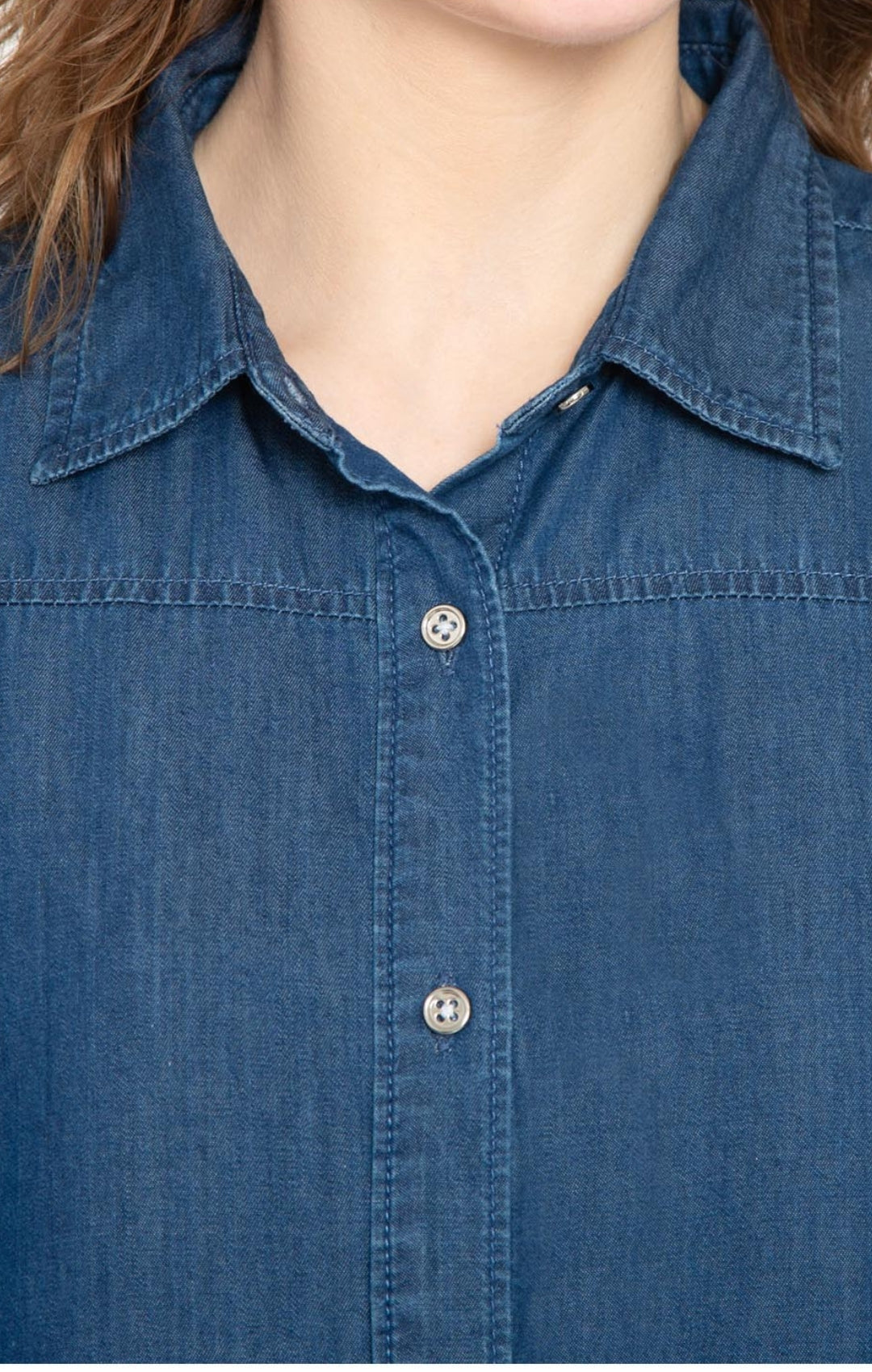 Women's Long Sleeve Denim Tunic Top in Blue Button Down Shirt