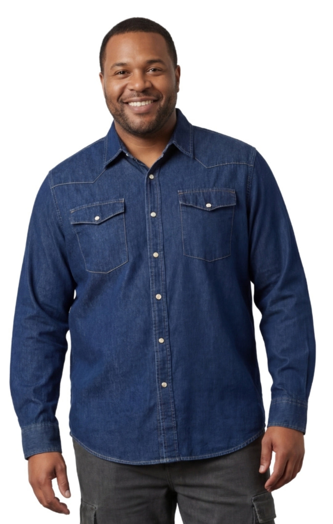 Men's Western Snap Button Denim Shirt with Stitched Yoke