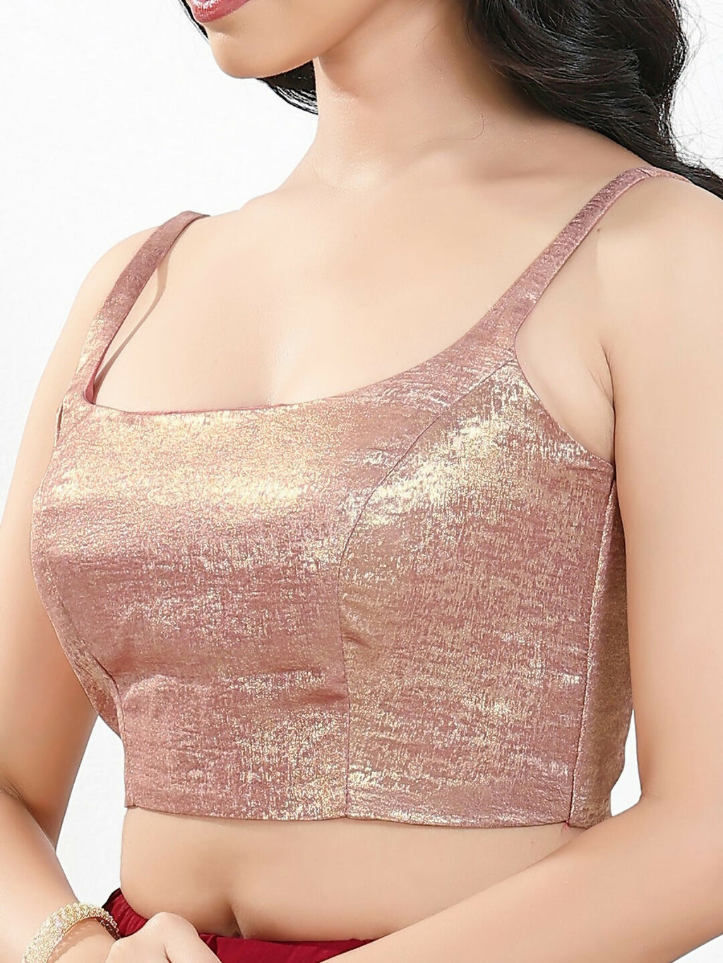 Rose Gold Velvet Sleeveless Padded Blouse with Square Neck