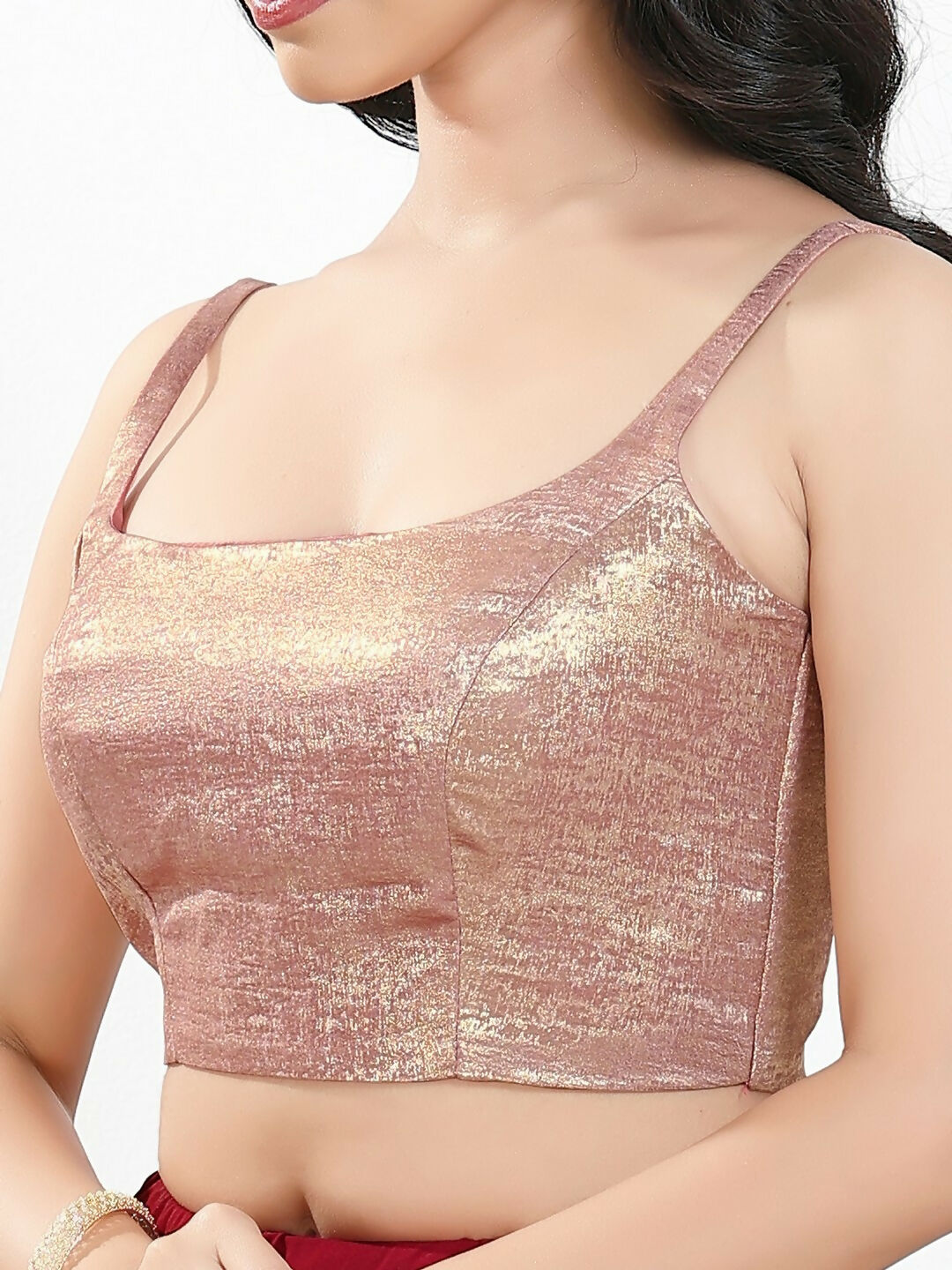 Rose Gold Velvet Sleeveless Padded Blouse with Square Neck