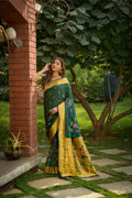 Elegant Bottle Green Paithani Silk Saree with Zari woven design and matching blouse