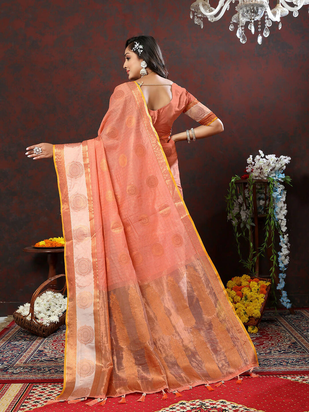 Peach Cotton Saree with Elegant Woven Zari Design