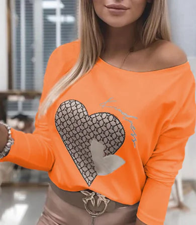 Women's Off-the-Shoulder Long Sleeve Heart Graphic Blouse - Image 14