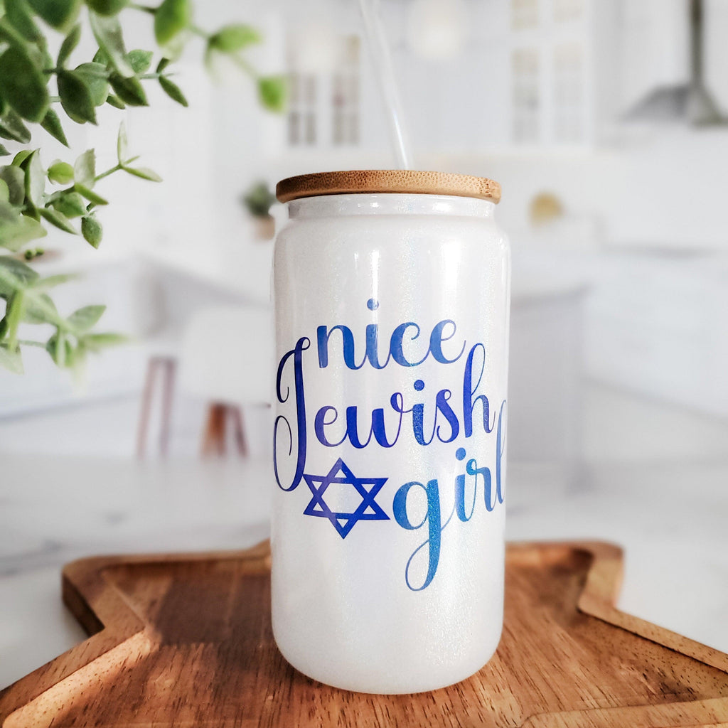 Nice Jewish Girl Printed Glass Can Cup