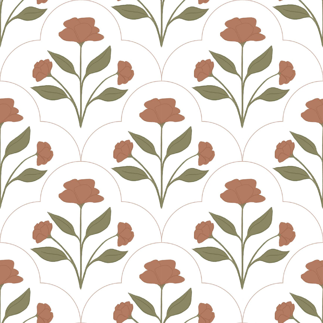 Nicole Bohemian Floral Removable Wallpaper - White and Terracotta