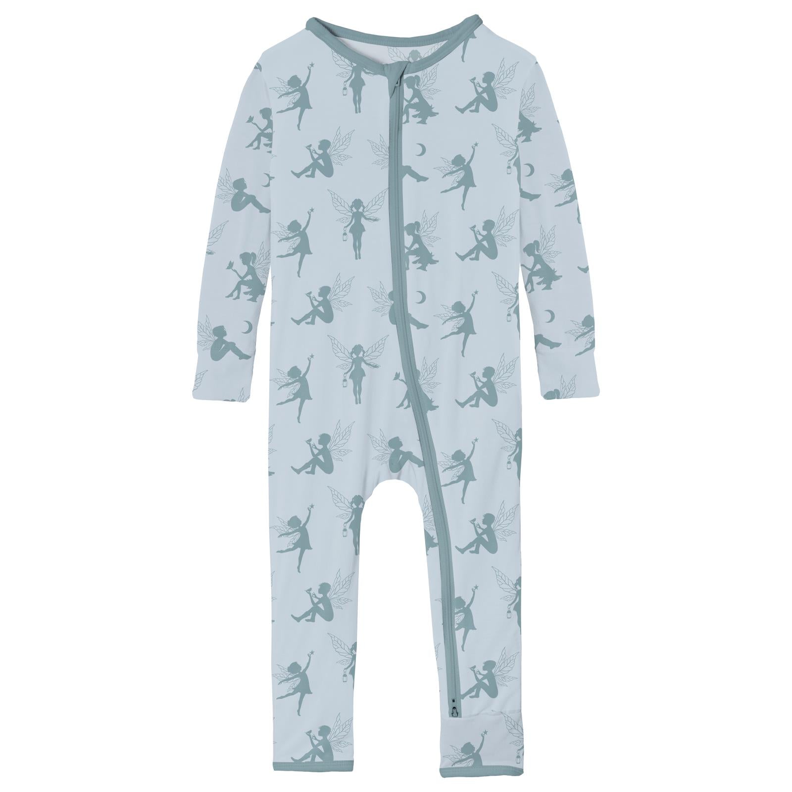 Print Coverall with 2 Way Zipper in Illusion Blue Forest Fairies