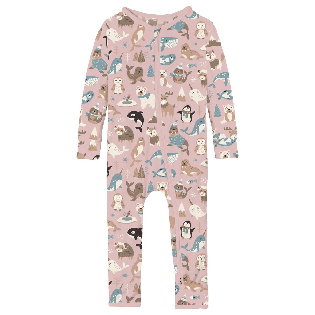 Print Coverall with 2 Way Zipper in Baby Rose Arctic Animals