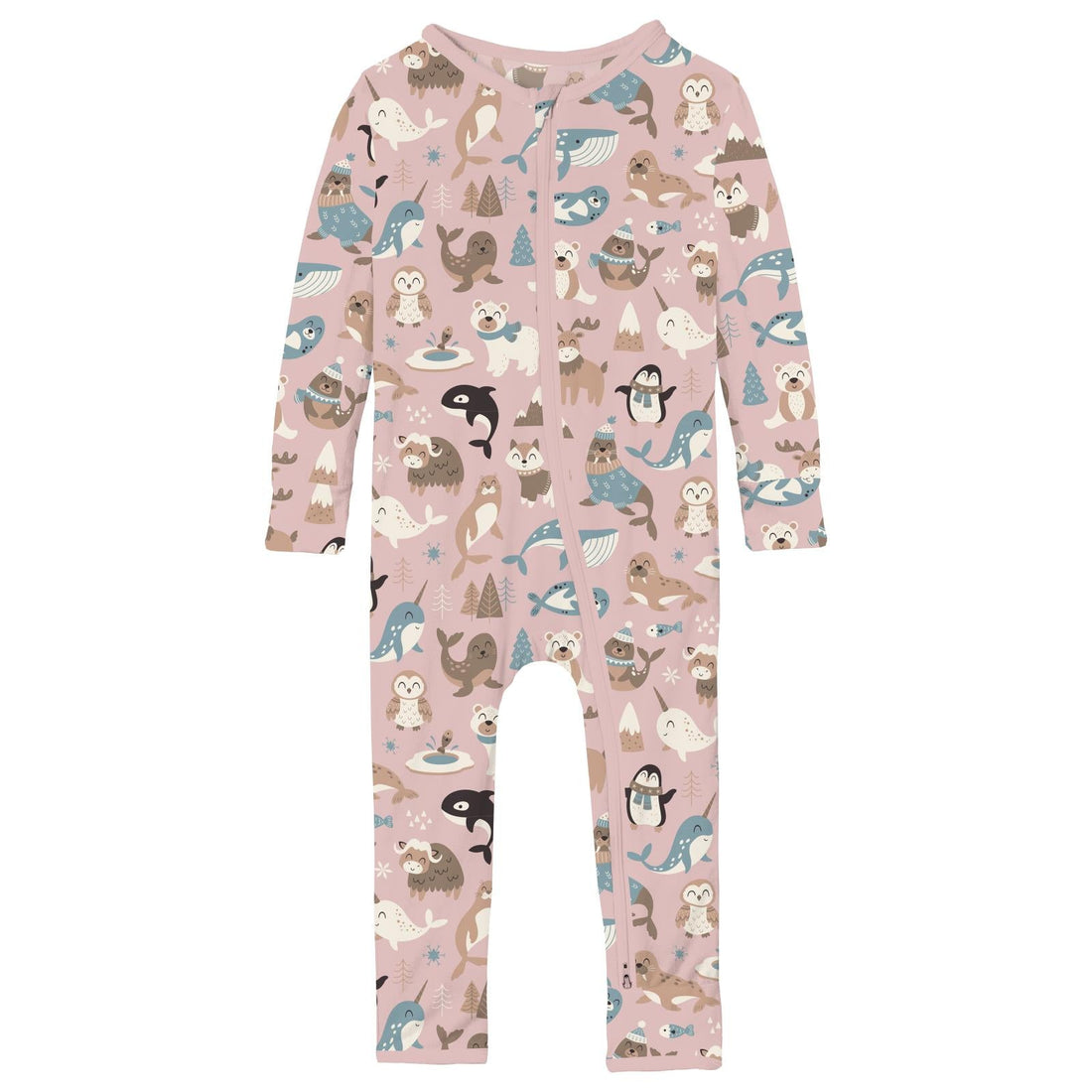 Print Coverall with 2 Way Zipper in Baby Rose Arctic Animals