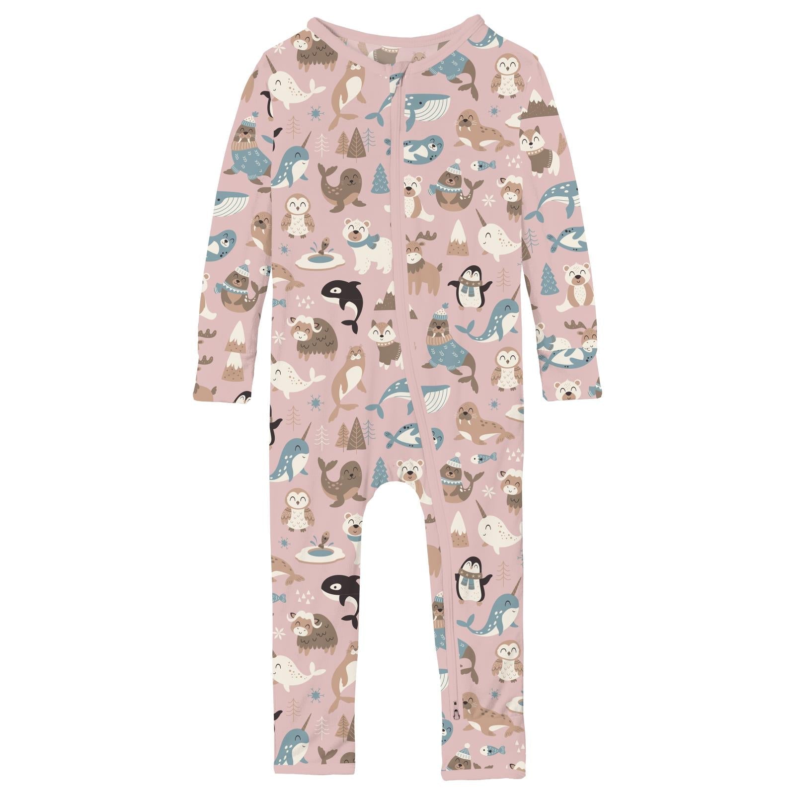 Print Coverall with 2 Way Zipper in Baby Rose Arctic Animals