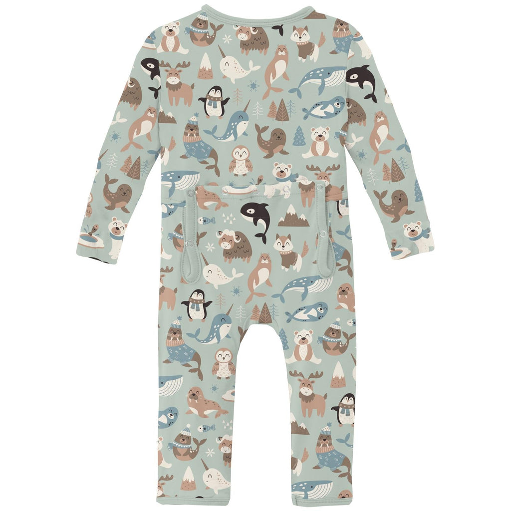 Print Coverall with 2 Way Zipper in Aloe Arctic Animals