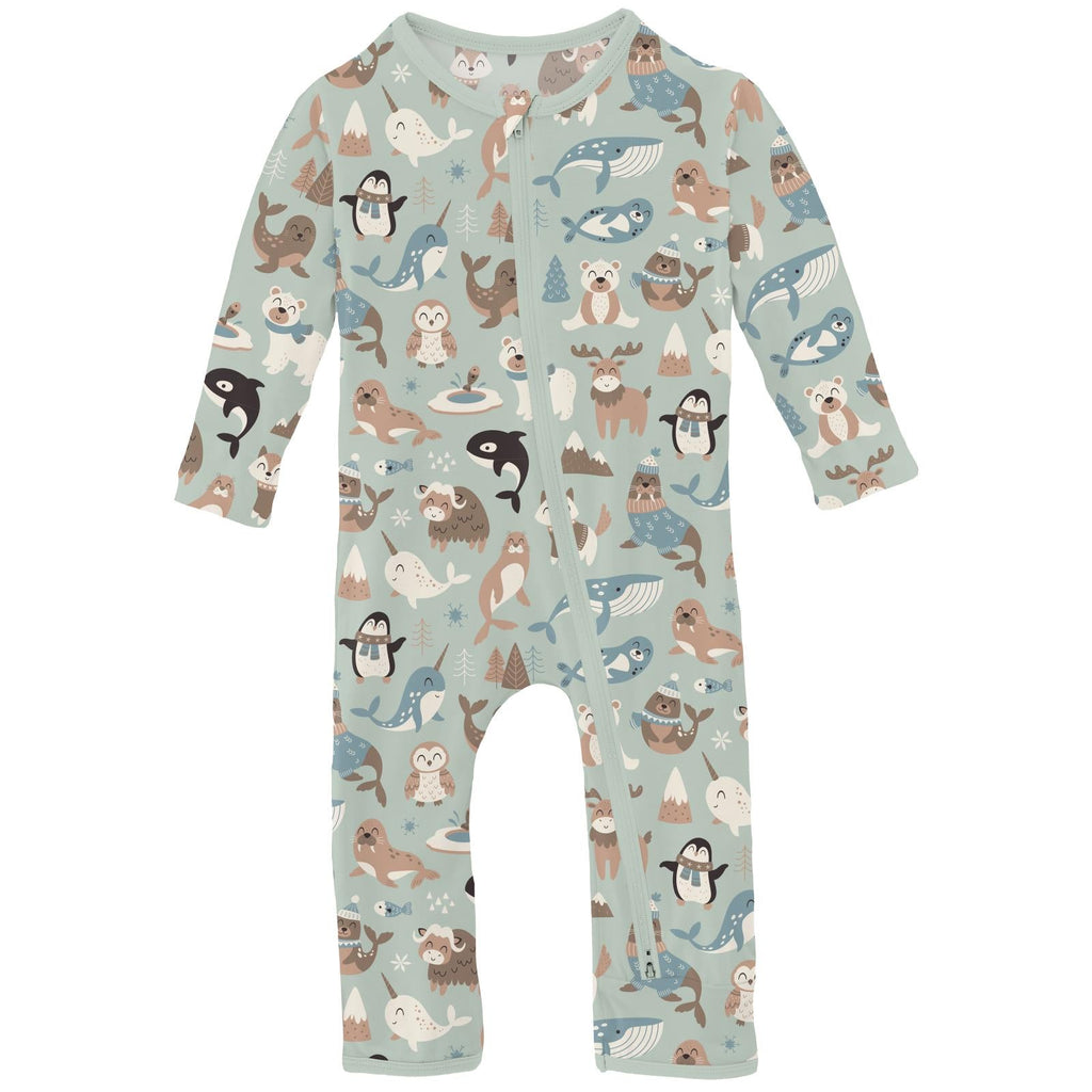 Print Coverall with 2 Way Zipper in Aloe Arctic Animals