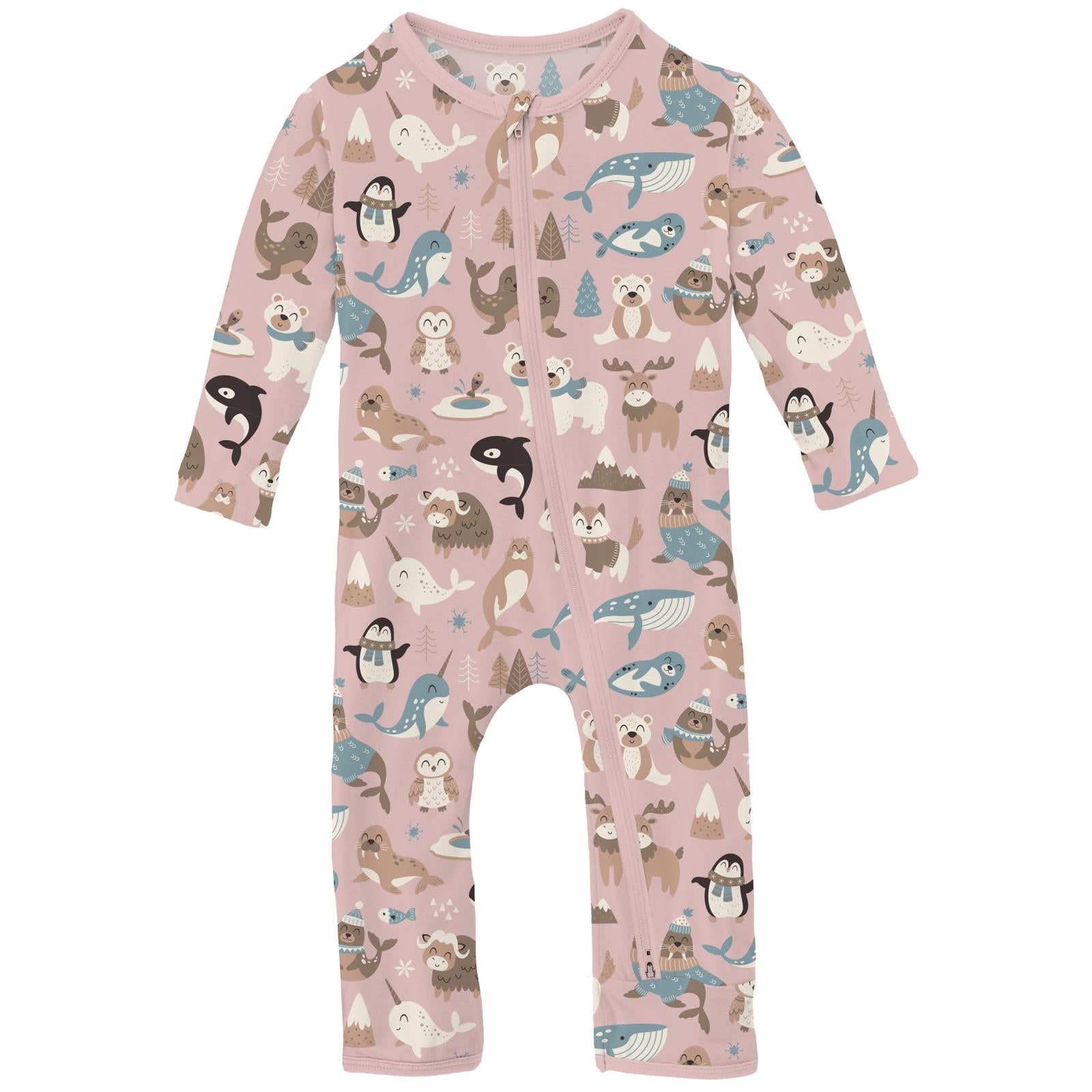 Print Coverall with 2 Way Zipper in Baby Rose Arctic Animals