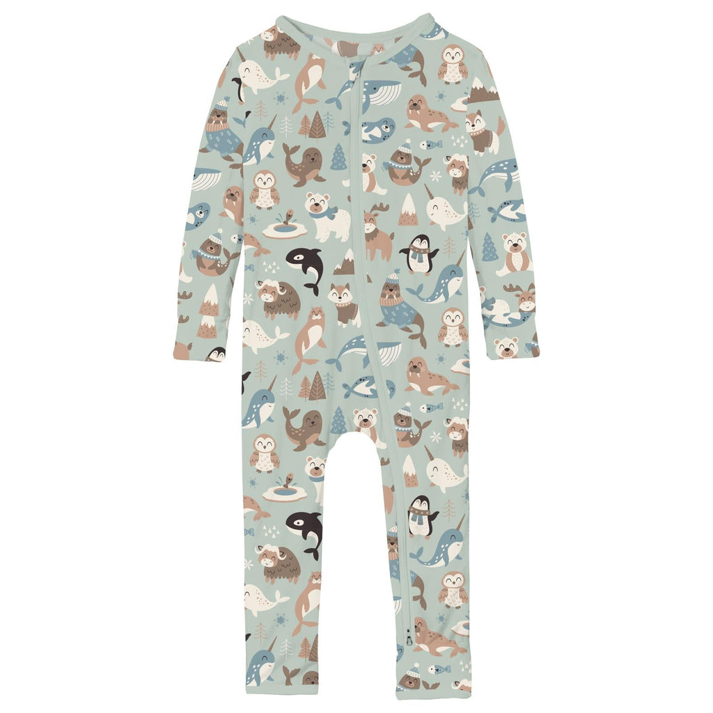 Print Coverall with 2 Way Zipper in Aloe Arctic Animals
