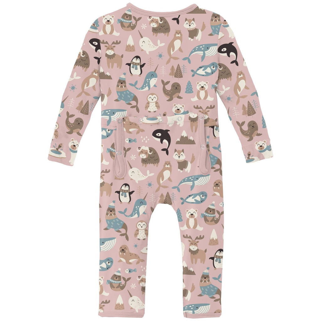 Print Coverall with 2 Way Zipper in Baby Rose Arctic Animals