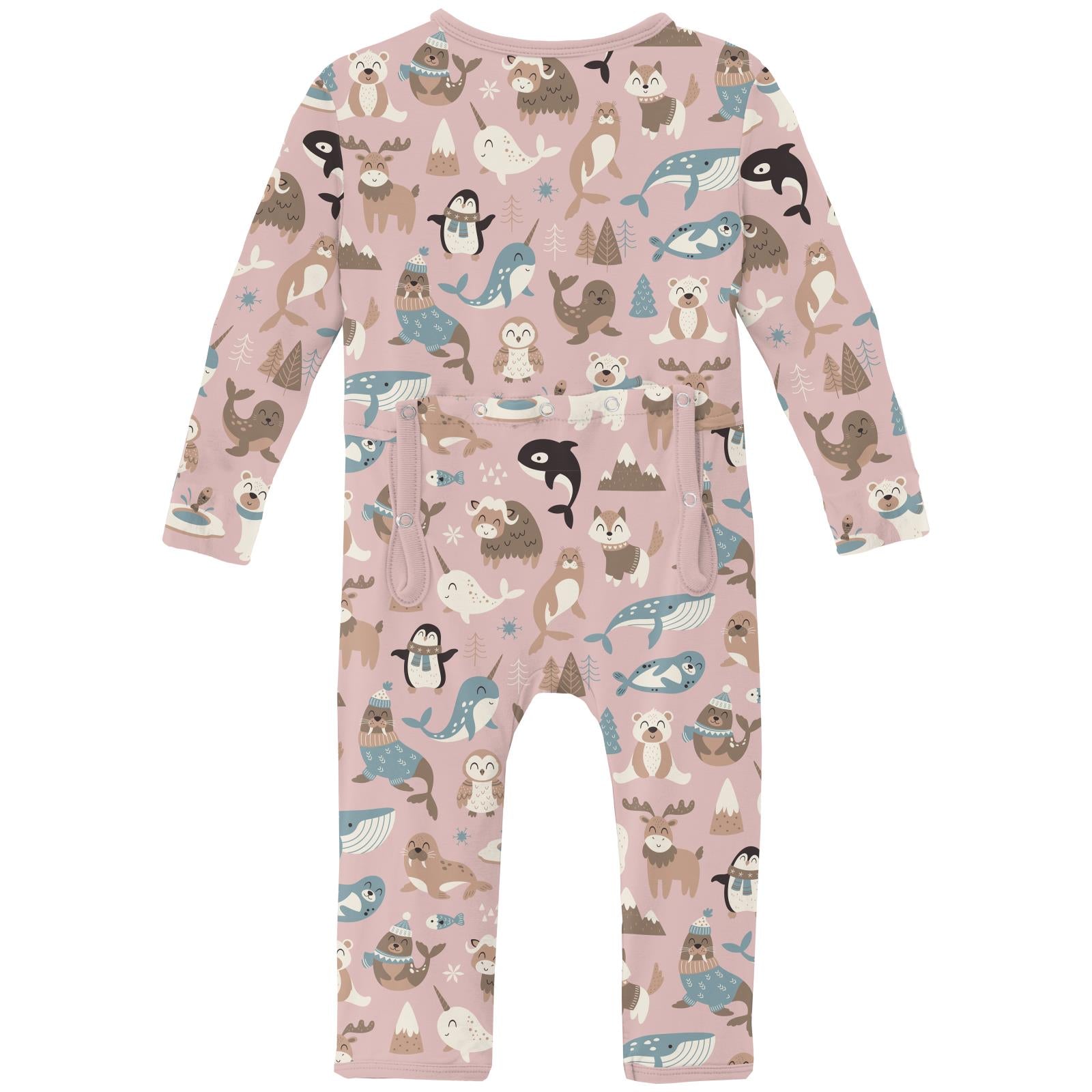 Print Coverall with 2 Way Zipper in Baby Rose Arctic Animals