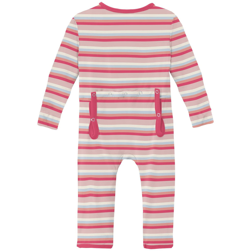 Print Coverall with 2 Way Zipper in Baby Rose Stripe