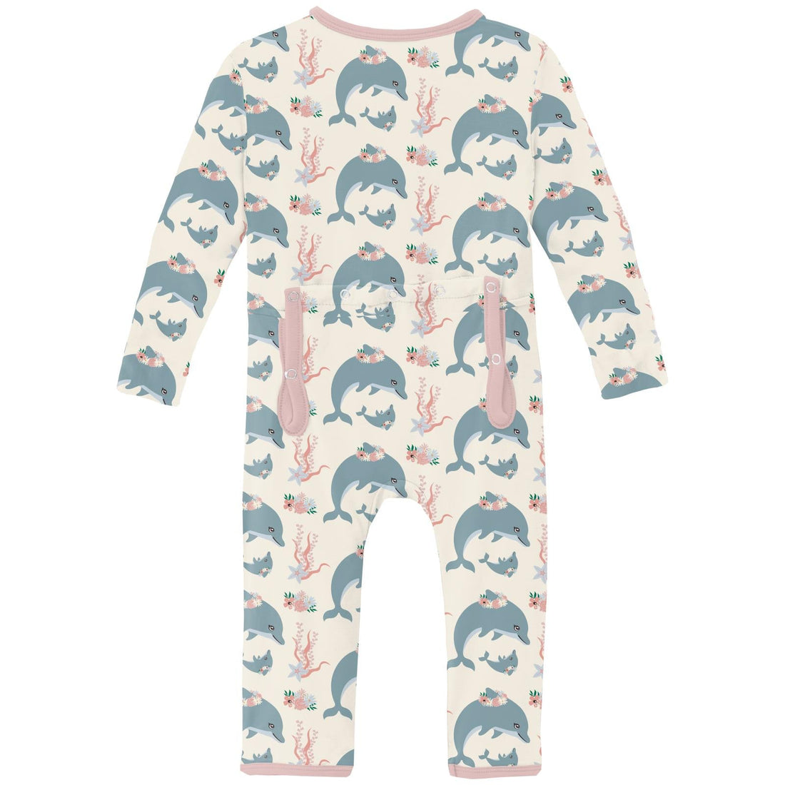 Print Coverall with 2 Way Zipper in Natural Dolphins