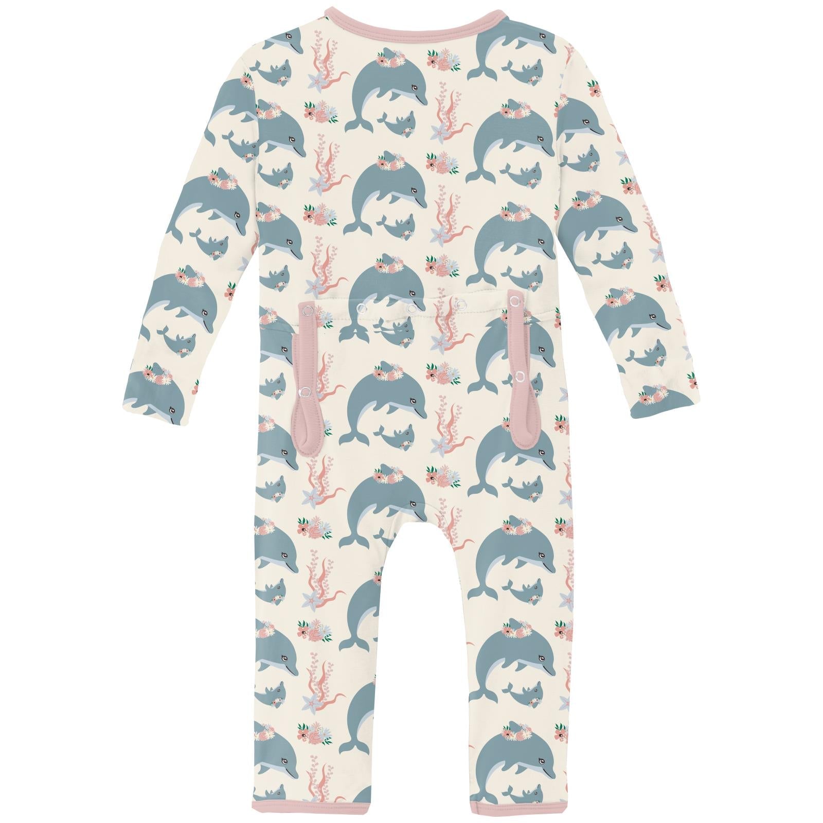 Print Coverall with 2 Way Zipper in Natural Dolphins