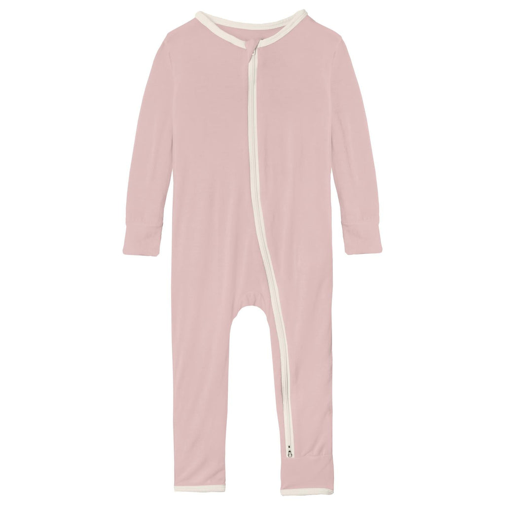 Coverall with 2 Way Zipper in Baby Rose with Natural