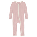 Coverall with 2 Way Zipper in Baby Rose with Natural