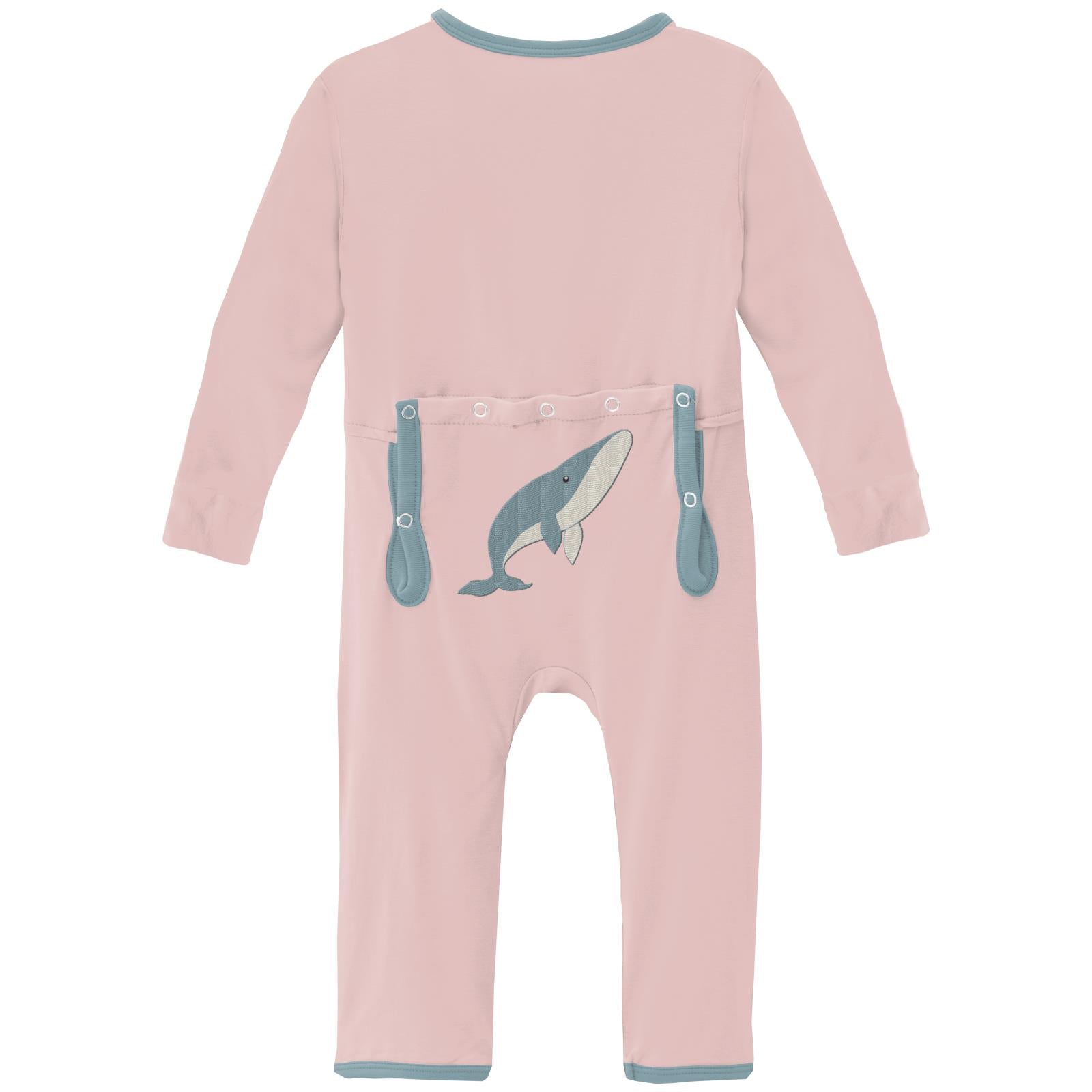 Applique Coverall with Snaps in Baby Rose Whale