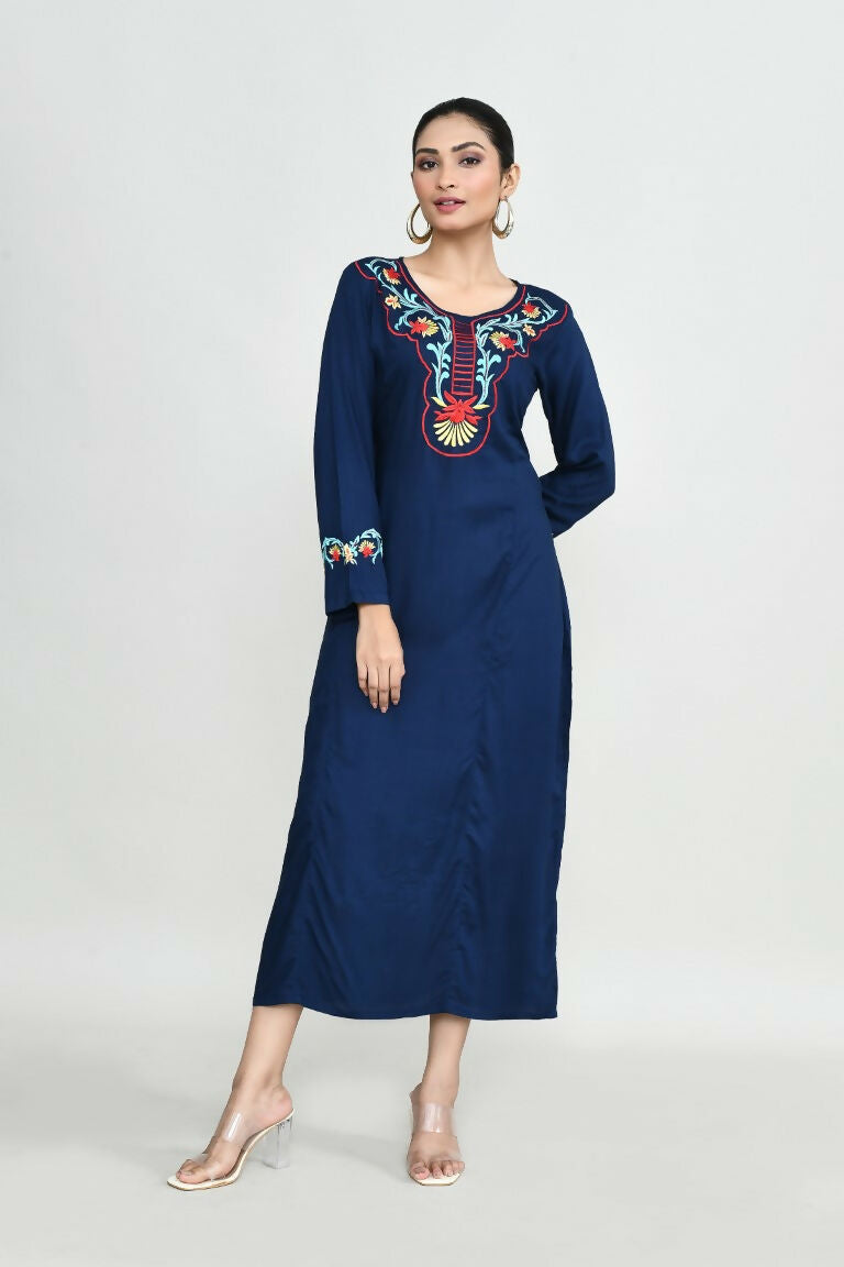 Blue Rayon Tunic with Elegant Embroidery
