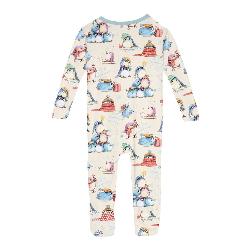 Print Convertible Coverall in Natural Silly Penguins