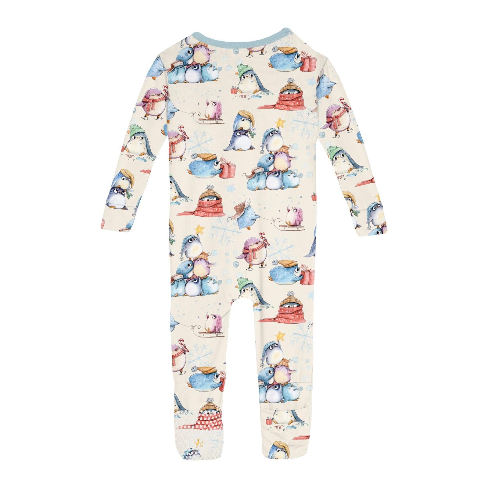 Print Convertible Coverall in Natural Silly Penguins