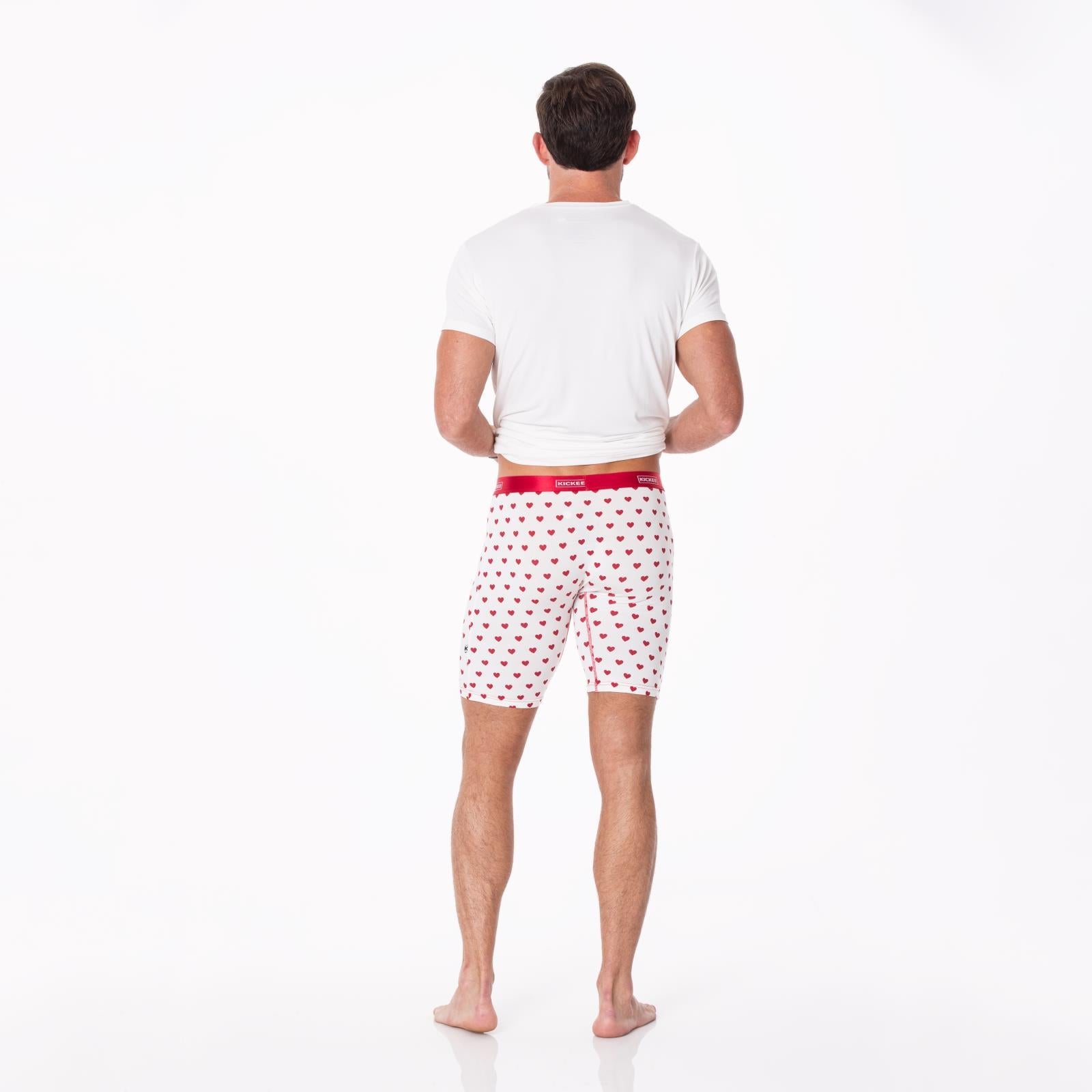 Men's Print Long Boxer Brief with Top Fly in Natural Hearts