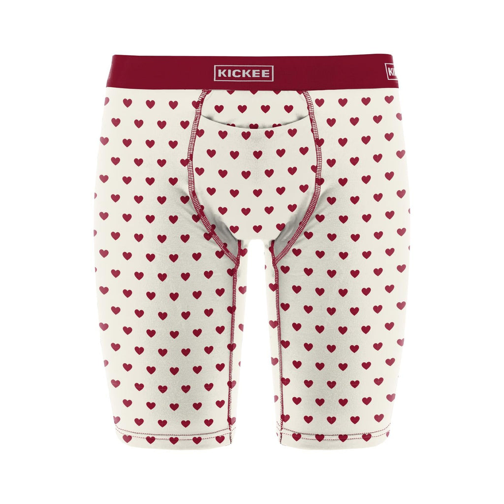 Men's Print Long Boxer Brief with Top Fly in Natural Hearts