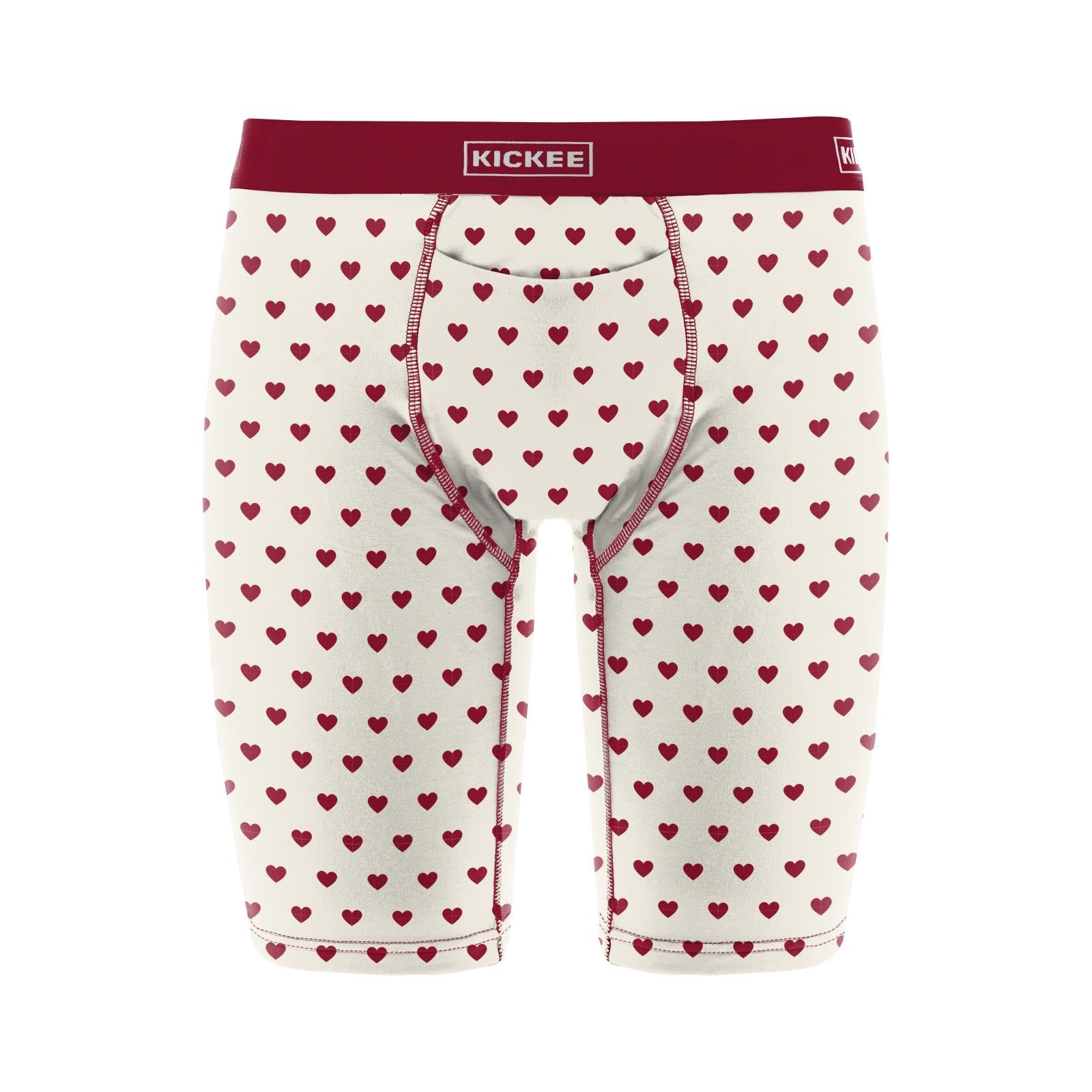 Men's Print Long Boxer Brief with Top Fly in Natural Hearts