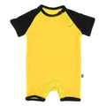 Short Sleeve Raglan Romper in Lemon with Midnight