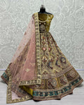 Mehendi velvet wedding lehenga choli with heavy dori embroidery and zircon diamond work.