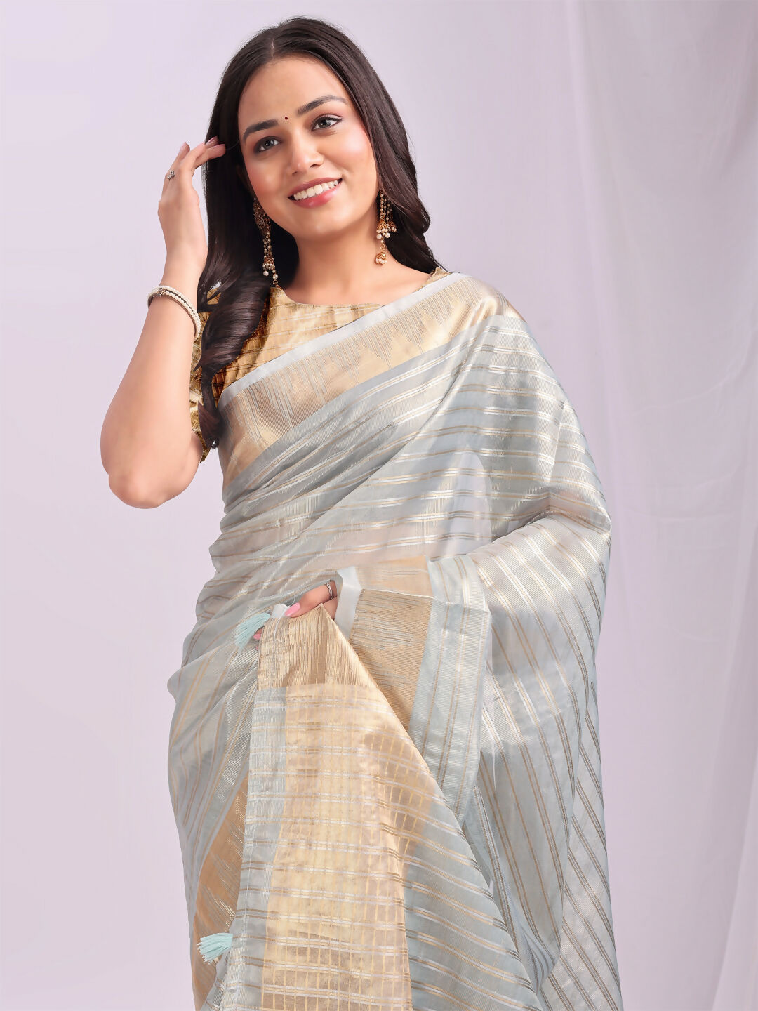 Sky Blue Organza Saree with Matching Blouse