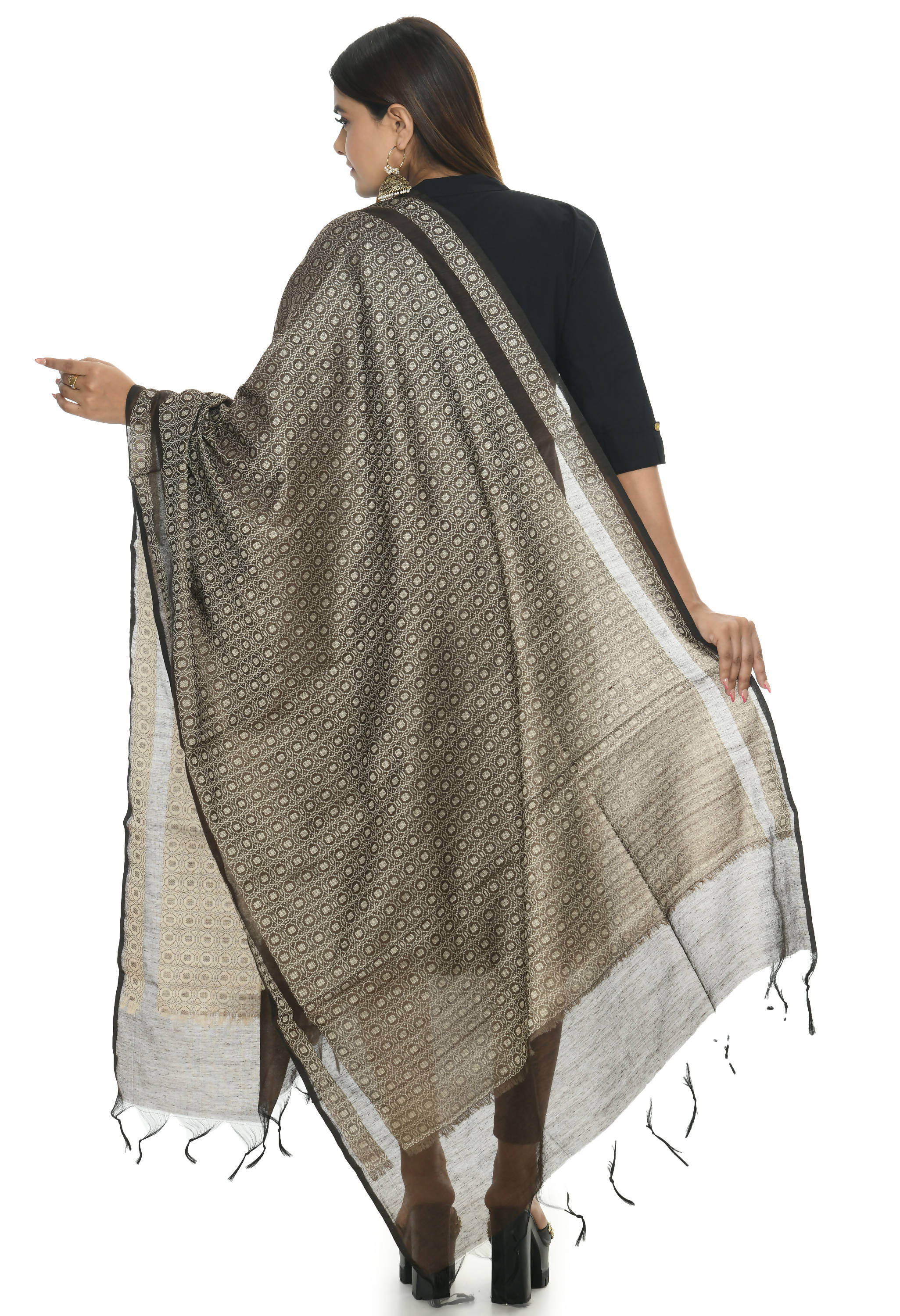 Handloom Cotton Dupatta for Women - Elegant Coffee Color Wrap