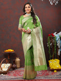 Parotgreen soft silk saree with gold zari weaving and matching blouse