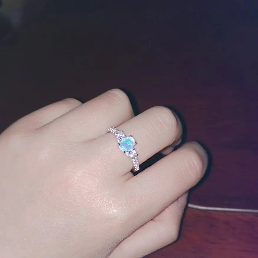 925 Sterling Silver & 18K White Gold Opal Ring